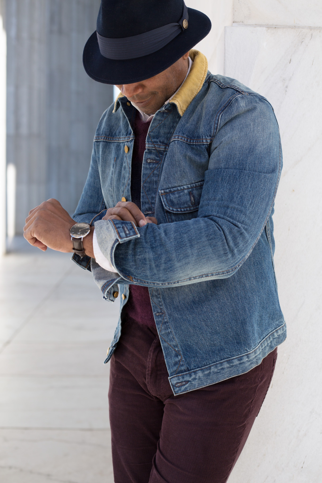 Denim and Corduroy in hat